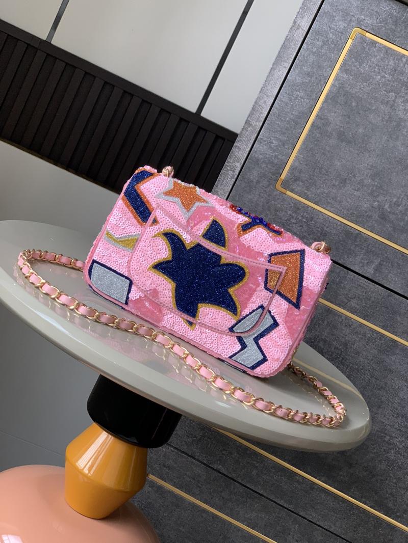 Small Chanel Sequins Embellished Flap Bag Pink AS2508