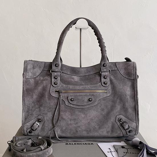 Balenciaga Le City Medium Suede Bag Grey 823058