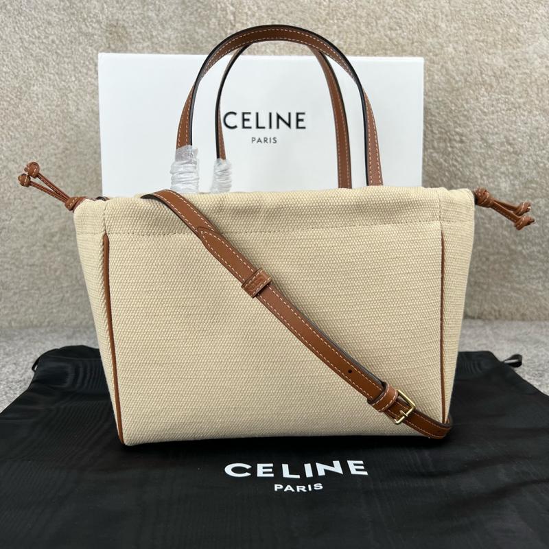 Celine Canvas Small Cabas Drawstring Triomphe Beige C111013