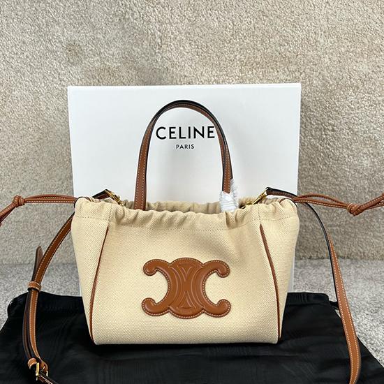Celine Canvas Small Cabas Drawstring Triomphe Beige C111013