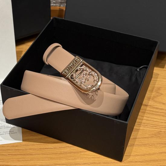 Chanel 3cm Leather Belt Beige with Gold BCB90608