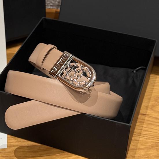 Chanel 3cm Leather Belt Beige with Silver BCB90608