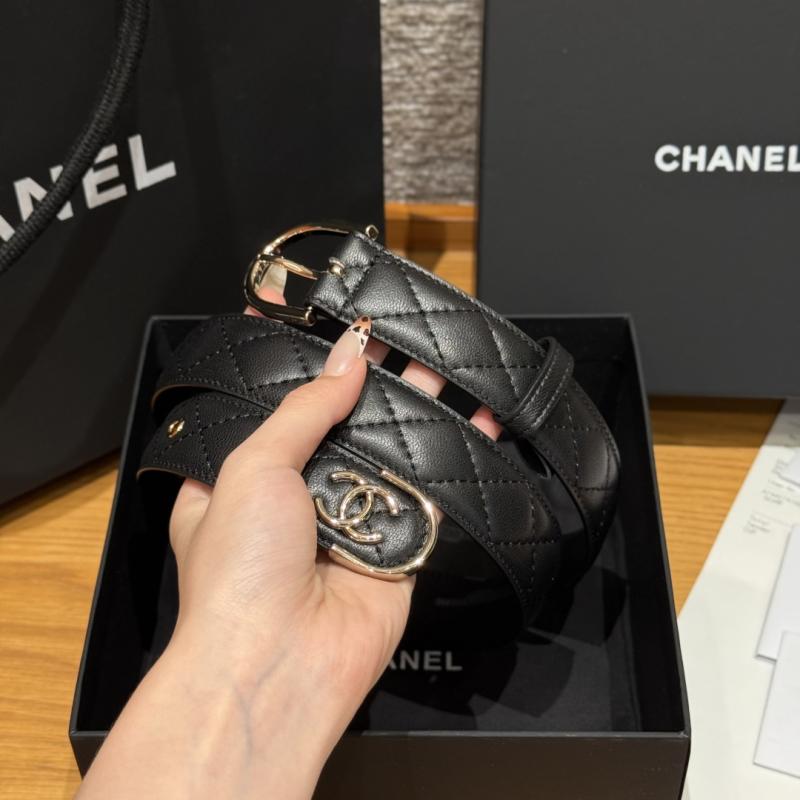 Chanel 3cm Leather Belt Black with Gold BCB90606