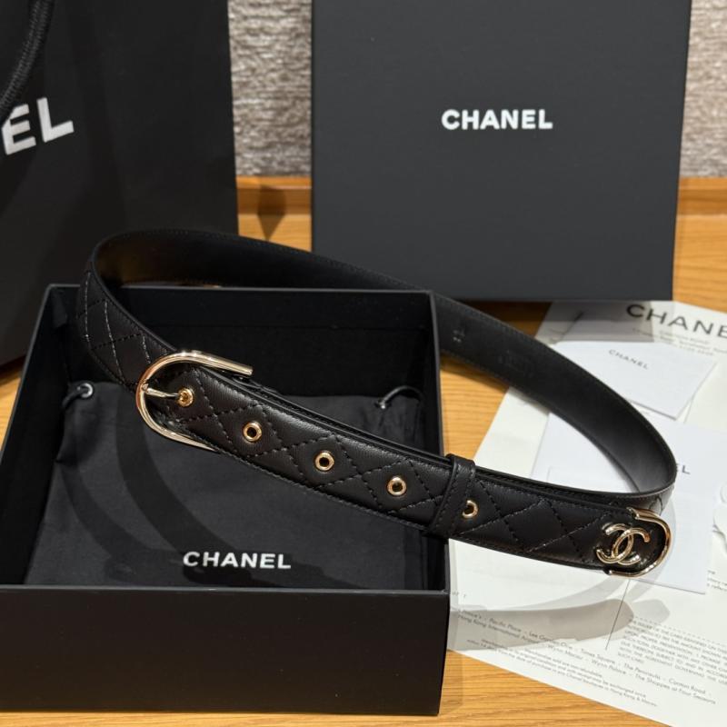Chanel 3cm Leather Belt Black with Gold BCB90606