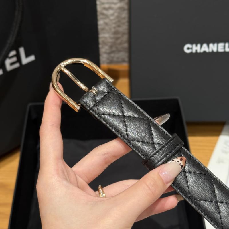 Chanel 3cm Leather Belt Black with Gold BCB90606