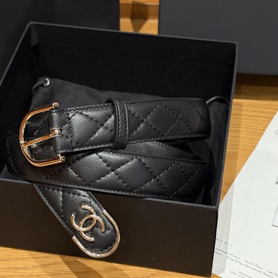 Chanel 3cm Leather Belt Black with Gold BCB90606