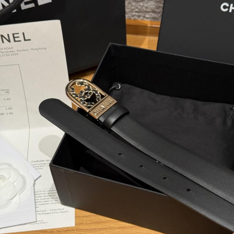 Chanel 3cm Leather Belt Black with Gold BCB90608