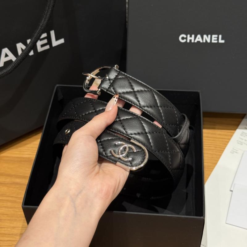 Chanel 3cm Leather Belt Black with Silver BCB90606