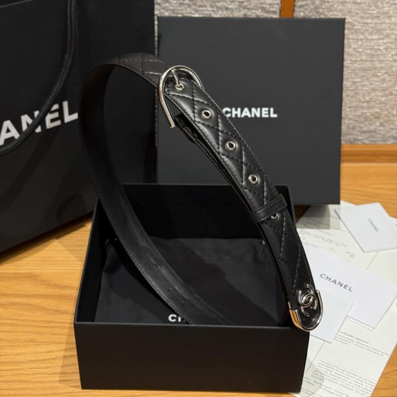 Chanel 3cm Leather Belt Black with Silver BCB90606
