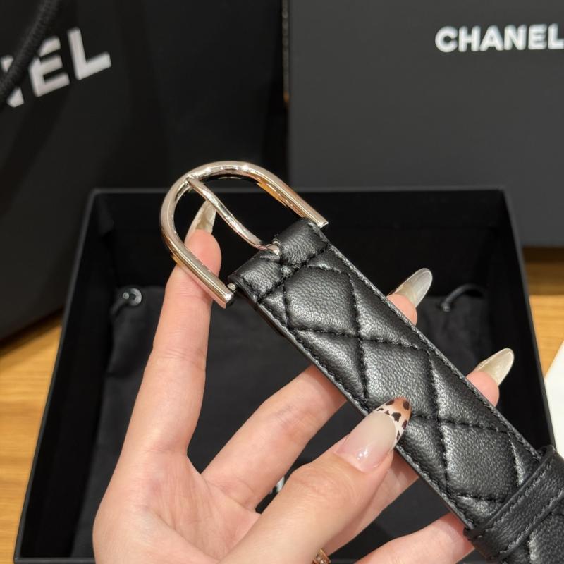 Chanel 3cm Leather Belt Black with Silver BCB90606