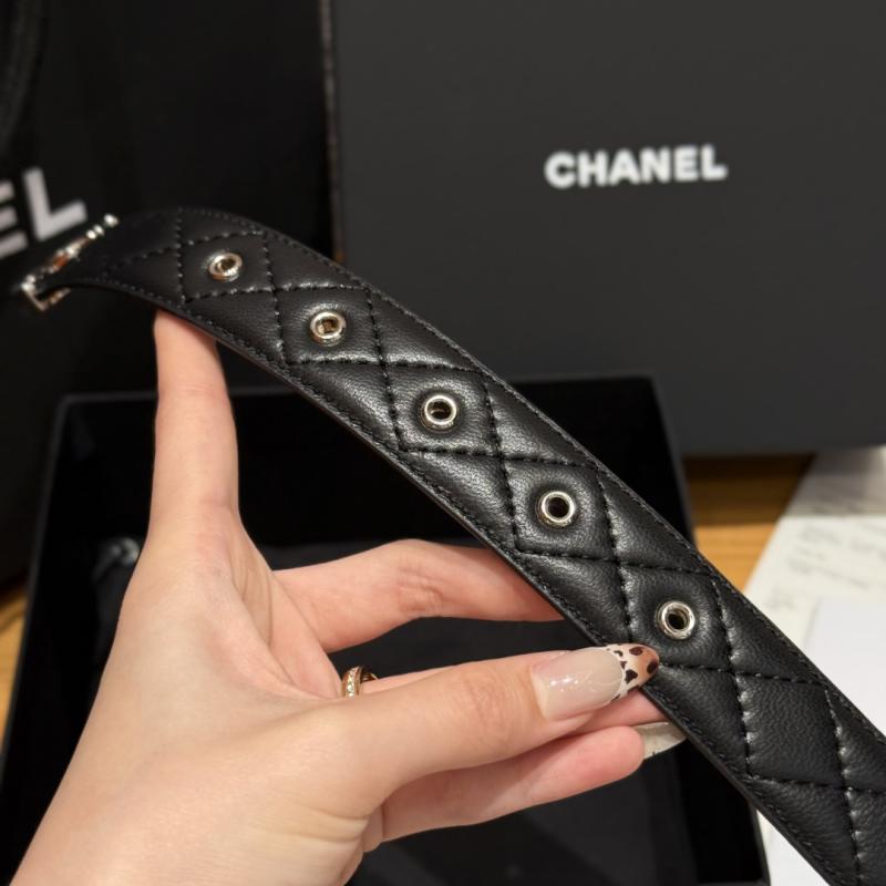Chanel 3cm Leather Belt Black with Silver BCB90606