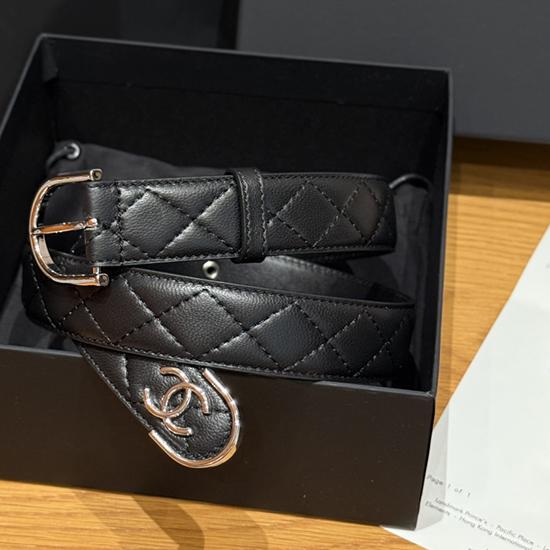 Chanel 3cm Leather Belt Black with Silver BCB90606