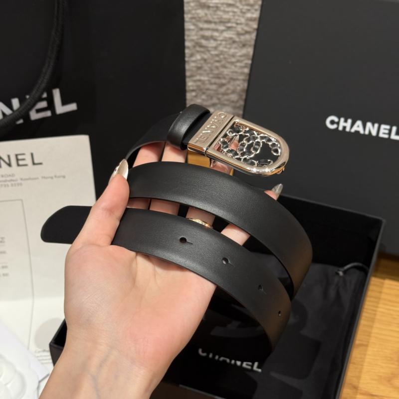 Chanel 3cm Leather Belt Black with Silver BCB90608