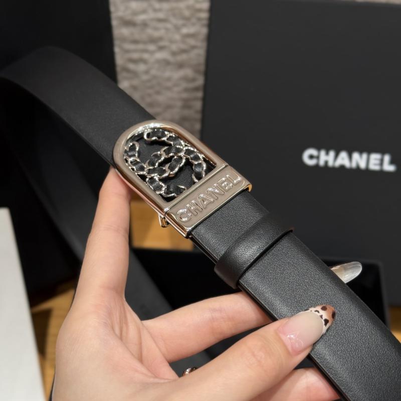 Chanel 3cm Leather Belt Black with Silver BCB90608
