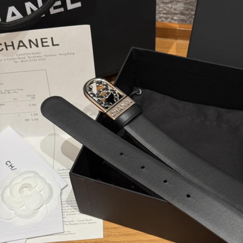 Chanel 3cm Leather Belt Black with Silver BCB90608