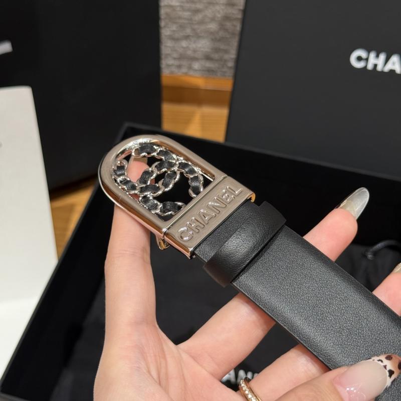 Chanel 3cm Leather Belt Black with Silver BCB90608