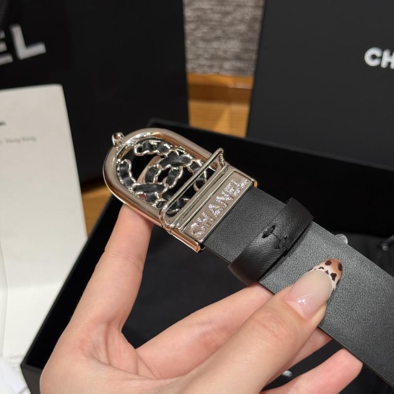 Chanel 3cm Leather Belt Black with Silver BCB90608