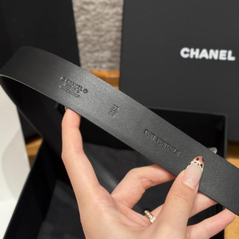 Chanel 3cm Leather Belt Black with Silver BCB90608