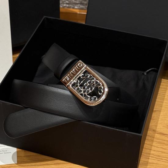 Chanel 3cm Leather Belt Black with Silver BCB90608
