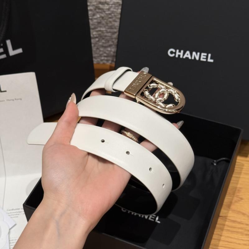 Chanel 3cm Leather Belt White with Gold BCB90608