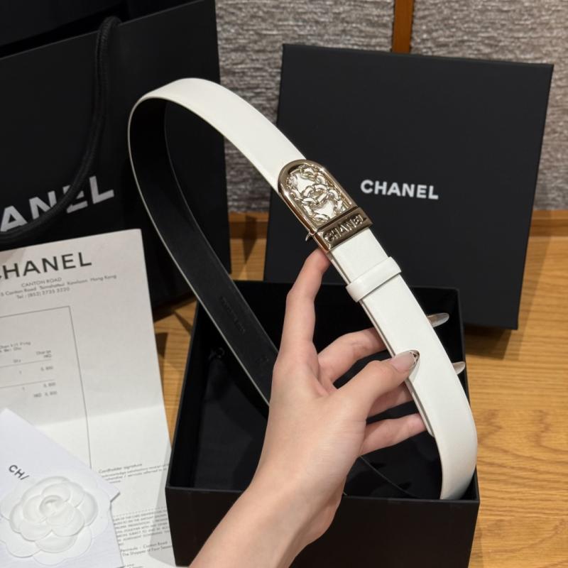 Chanel 3cm Leather Belt White with Gold BCB90608