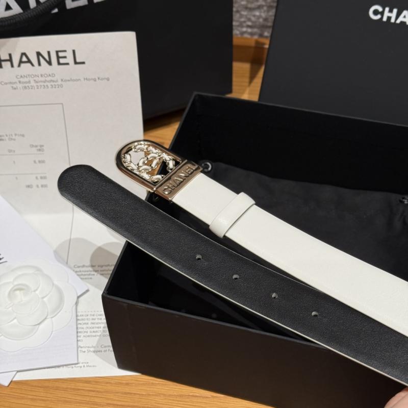 Chanel 3cm Leather Belt White with Gold BCB90608