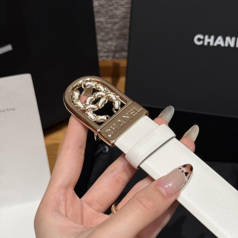 Chanel 3cm Leather Belt White with Gold BCB90608