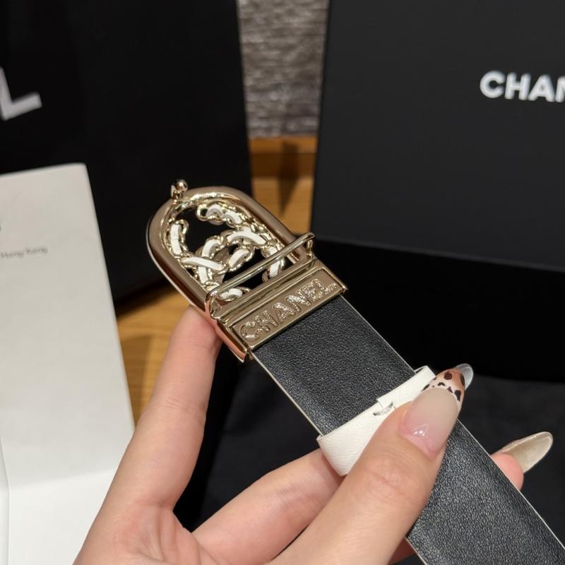 Chanel 3cm Leather Belt White with Gold BCB90608