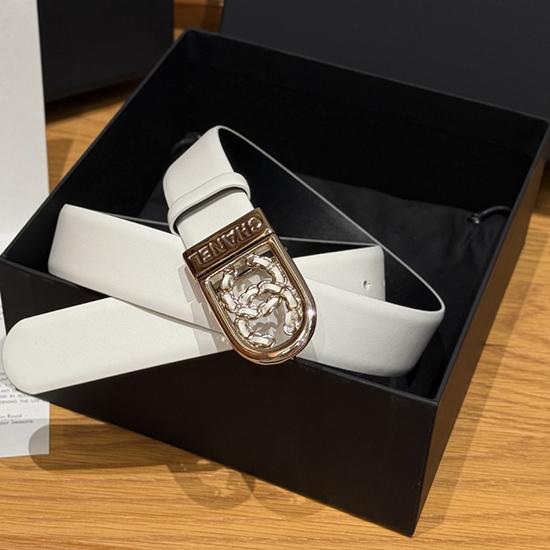 Chanel 3cm Leather Belt White with Gold BCB90608