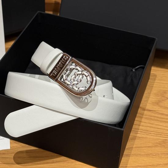 Chanel 3cm Leather Belt White with Silver BCB90608