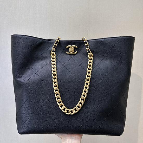 Chanel Grained Calfskin Shopping Bag Black AS5746