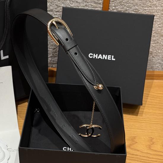 Chanel Leather Belt Black with Gold BCB90607
