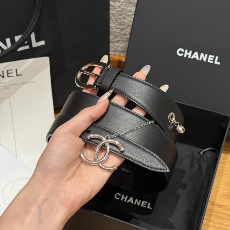 Chanel Leather Belt Black with Silver BCB90607