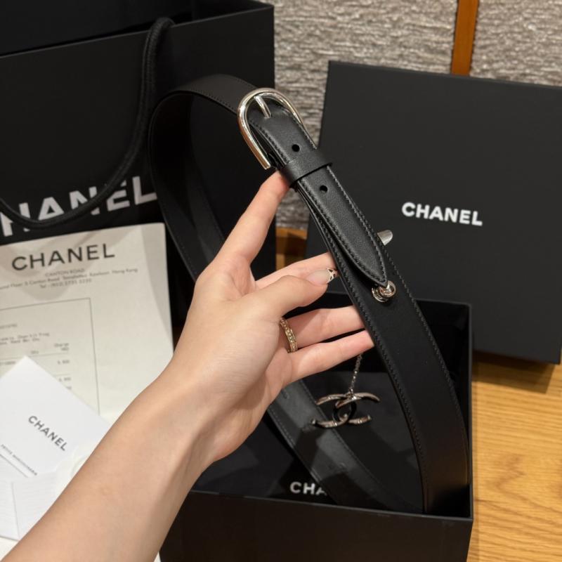 Chanel Leather Belt Black with Silver BCB90607