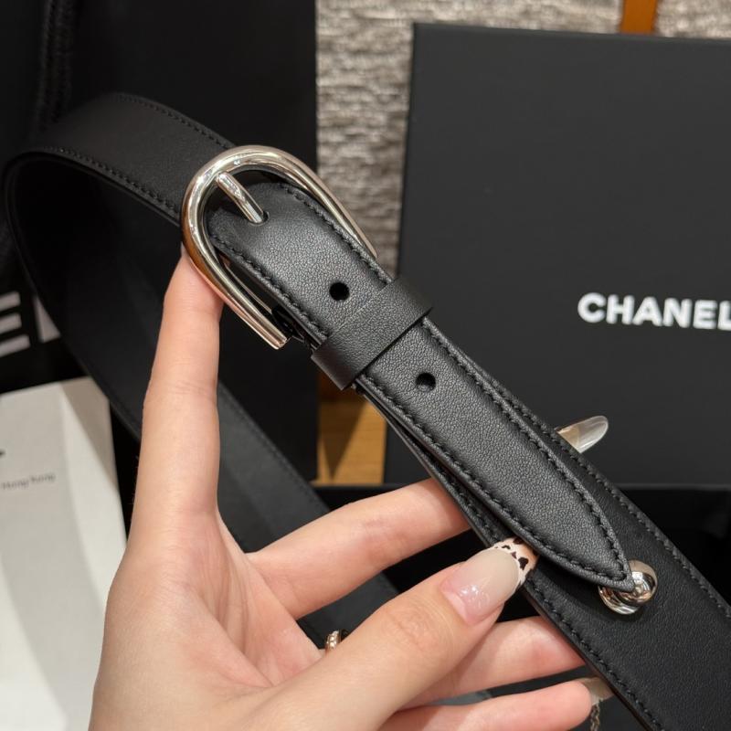 Chanel Leather Belt Black with Silver BCB90607