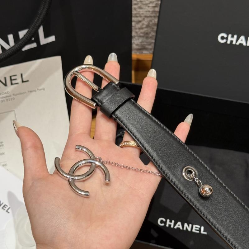 Chanel Leather Belt Black with Silver BCB90607