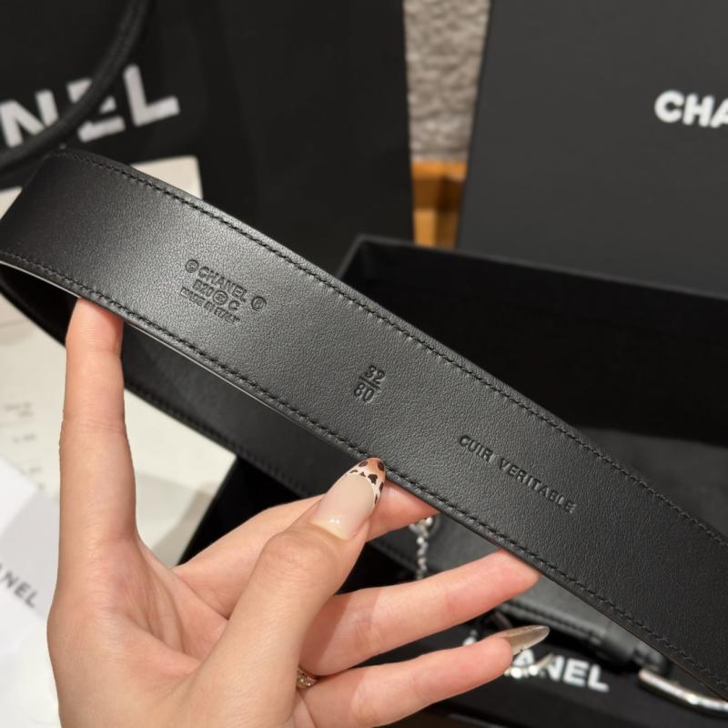 Chanel Leather Belt Black with Silver BCB90607
