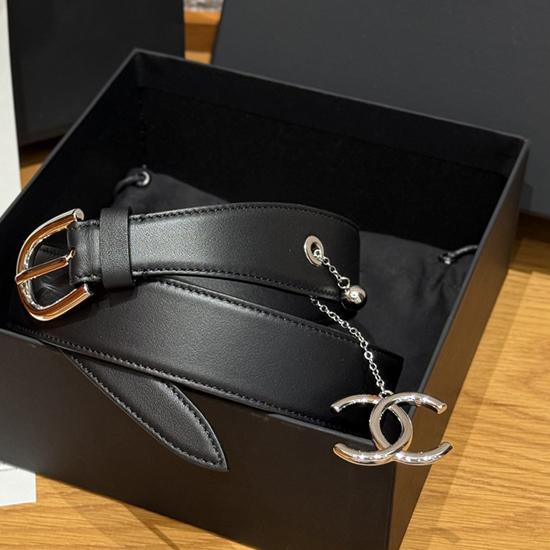 Chanel Leather Belt Black with Silver BCB90607