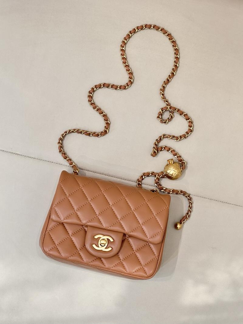 Chanel Mini Lambskin Flap Bag Brown AS1786