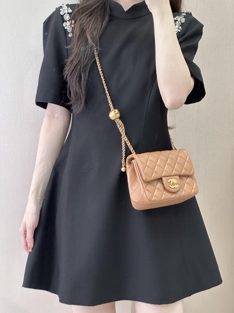Chanel Mini Lambskin Flap Bag Brown AS1786