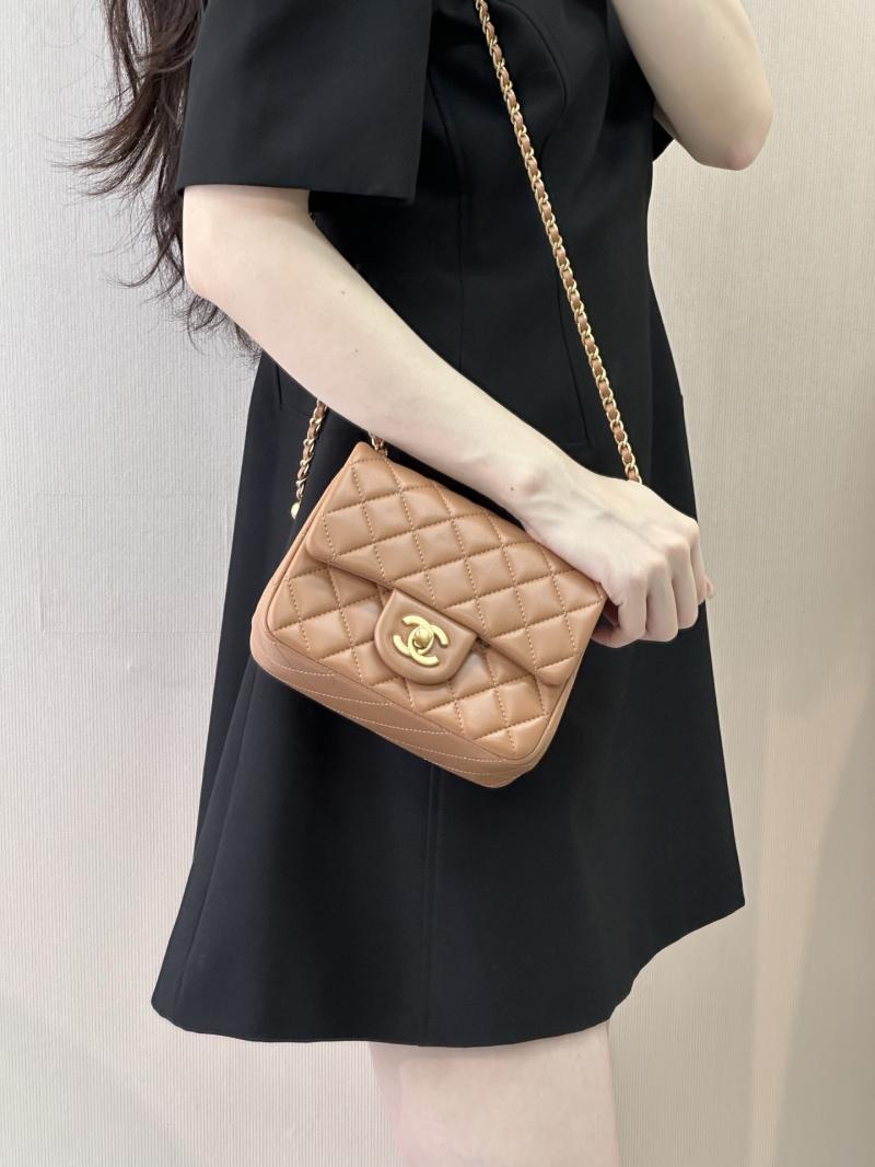 Chanel Mini Lambskin Flap Bag Brown AS1786