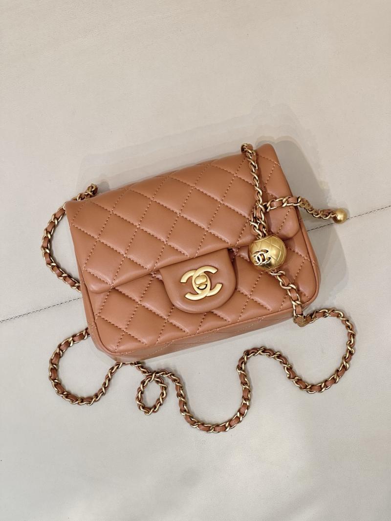 Chanel Mini Lambskin Flap Bag Brown AS1786