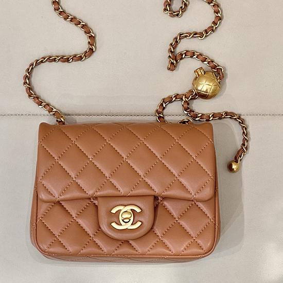 Chanel Mini Lambskin Flap Bag Brown AS1786
