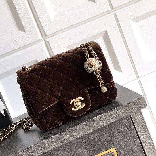 Chanel Velvet Mini Flap Bag Brown AS1786