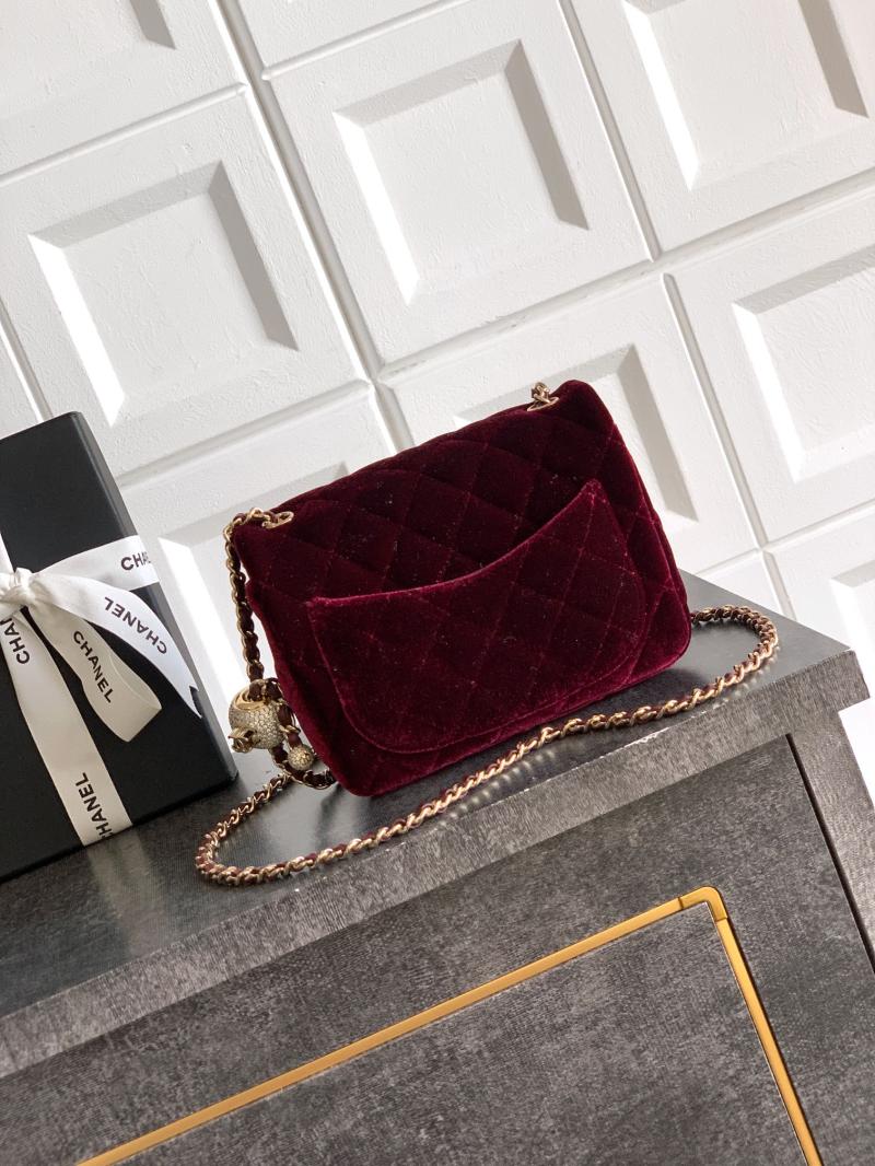 Chanel Velvet Mini Flap Bag Burgundy AS1786