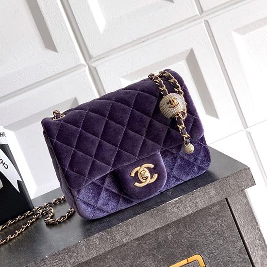 Chanel Velvet Mini Flap Bag Purple AS1786