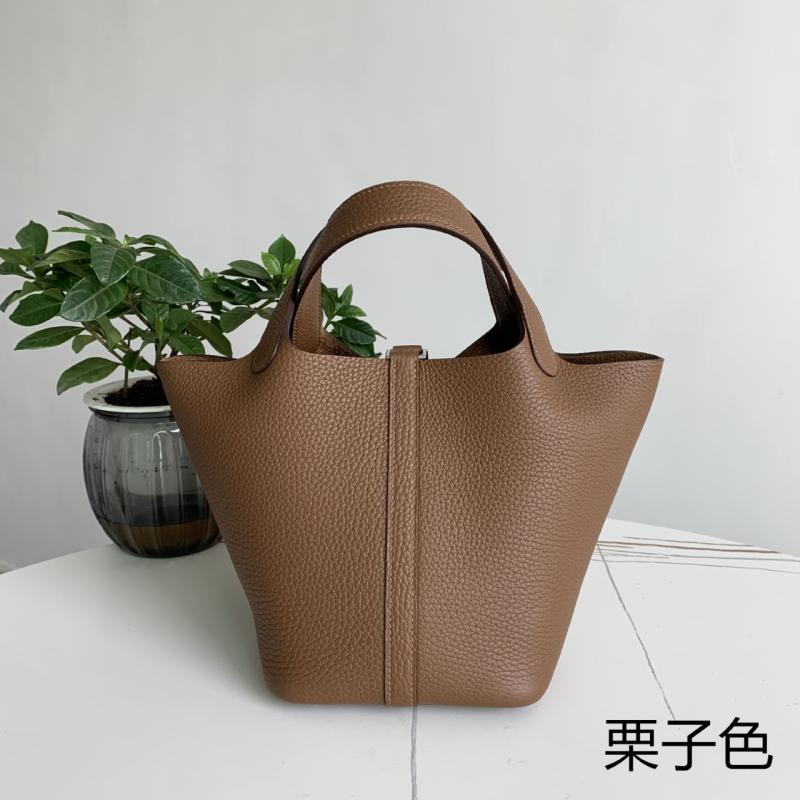 Hermes Picotin Lock 18 Tote Bag Maroon Silver HP0908
