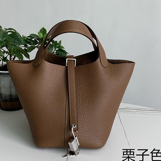 Hermes Picotin Lock 18 Tote Bag Maroon Silver HP0908