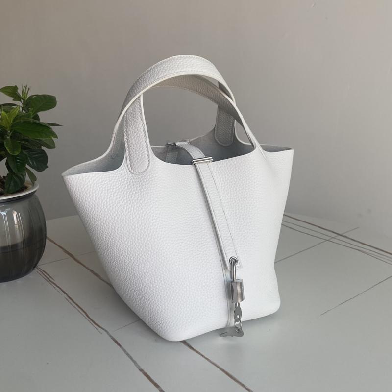 Hermes Picotin Lock 18 Tote Bag White Silver HP0908