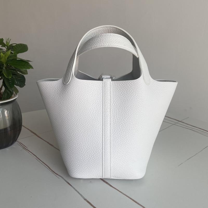 Hermes Picotin Lock 18 Tote Bag White Silver HP0908